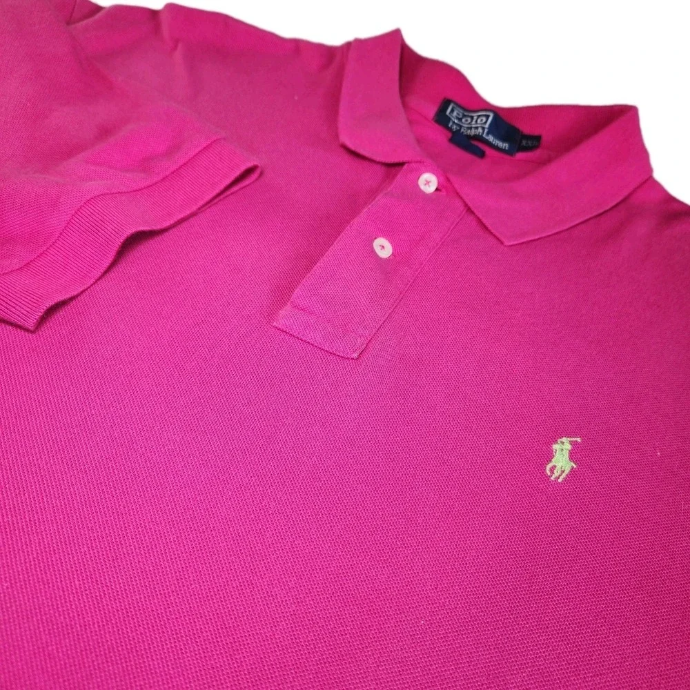 RALPH LAUREN Classic Polo Shirt Mens 2XL‎ Pink Cotton Short Sleeve Yellow Pony